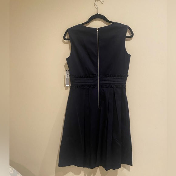 Navy Blue Tahari ASL Womens Cotton V Neck Dress w/Ruche Waist - Picture 2 of 7